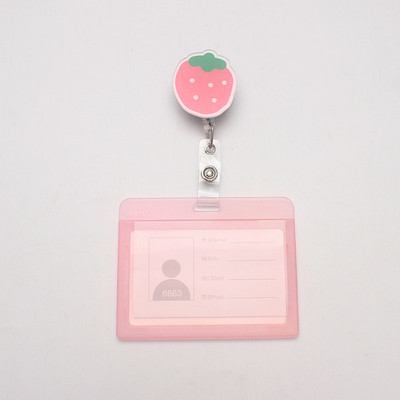 Saldainių spalvos braškių gėlės, ištraukiamos ženkliukų ritės, akrilas, studentų slaugytojos paroda, asmens tapatybės kortelės ženklelio laikiklis, raštinės reikmenys