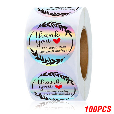 100–500 vnt. vaivorykštės lazeriniai padėkos lipdukai 1 colio smulkaus verslo lipdukai lipnios etiketės, skirtos parduotuvių vyniojimo reikmenims