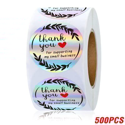 100–500 vnt. vaivorykštės lazeriniai padėkos lipdukai 1 colio smulkaus verslo lipdukai lipnios etiketės, skirtos parduotuvių vyniojimo reikmenims