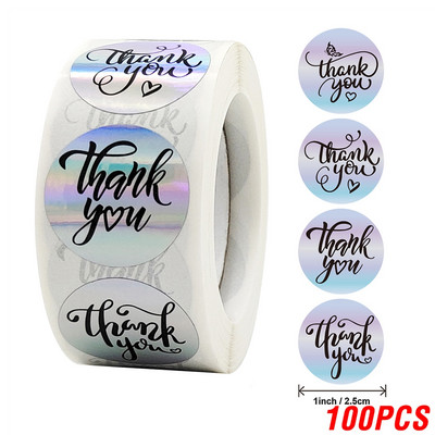 100–500 vnt. vaivorykštės lazeriniai padėkos lipdukai 1 colio smulkaus verslo lipdukai lipnios etiketės, skirtos parduotuvių vyniojimo reikmenims