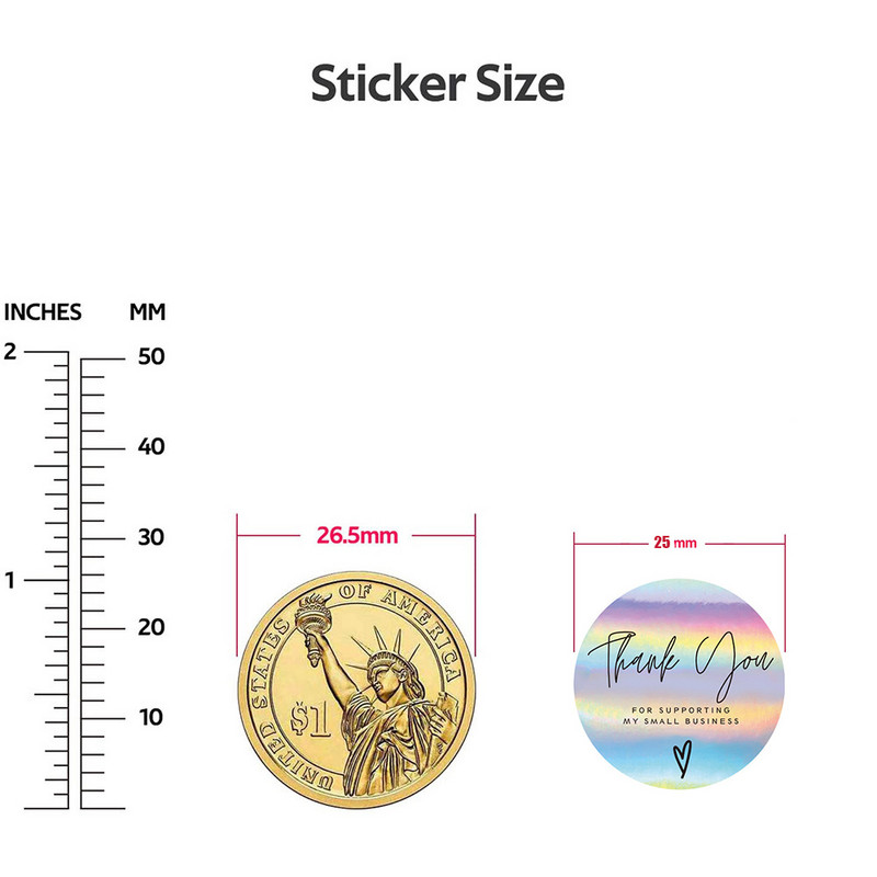 100–500 vnt. vaivorykštės lazeriniai padėkos lipdukai 1 colio smulkaus verslo lipdukai lipnios etiketės, skirtos parduotuvių vyniojimo reikmenims