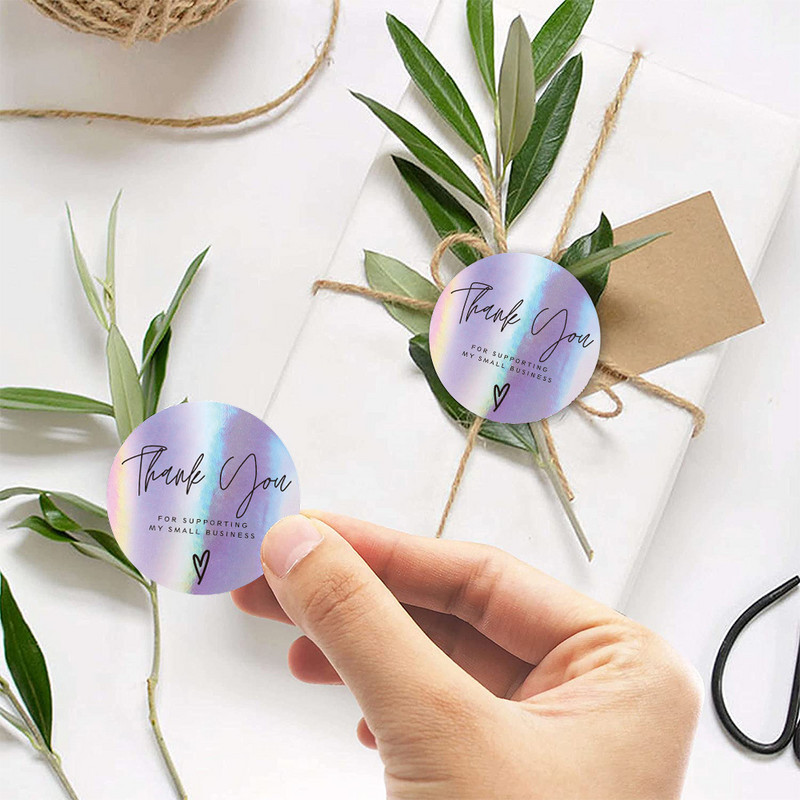 100–500 vnt. vaivorykštės lazeriniai padėkos lipdukai 1 colio smulkaus verslo lipdukai lipnios etiketės, skirtos parduotuvių vyniojimo reikmenims