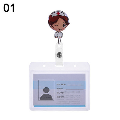Cartoon Nurse Doctor ID σήματος με αναδιπλούμενο καρούλι, πτυσσόμενο μεταλλικό κλιπ Επαγγελματική κάρτα εργασίας/ετικέτες ονόματος Κάτοχοι σήματος