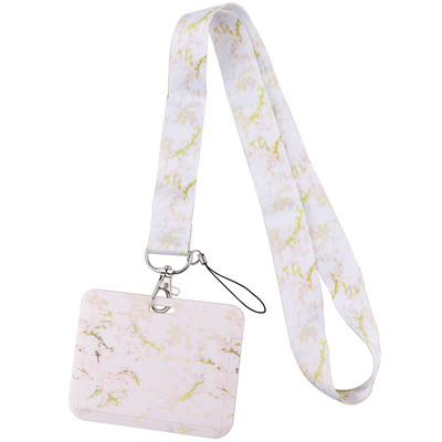 Връзка с мраморен печат за ключодържател Капак за лична карта Паспорт Студентски мобилен телефон USB държач за значка Ключодържател Презрамки за врата Аксесоари