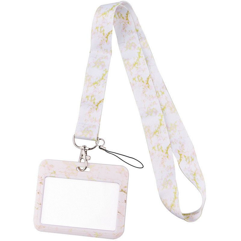 Връзка с мраморен печат за ключодържател Капак за лична карта Паспорт Студентски мобилен телефон USB държач за значка Ключодържател Презрамки за врата Аксесоари
