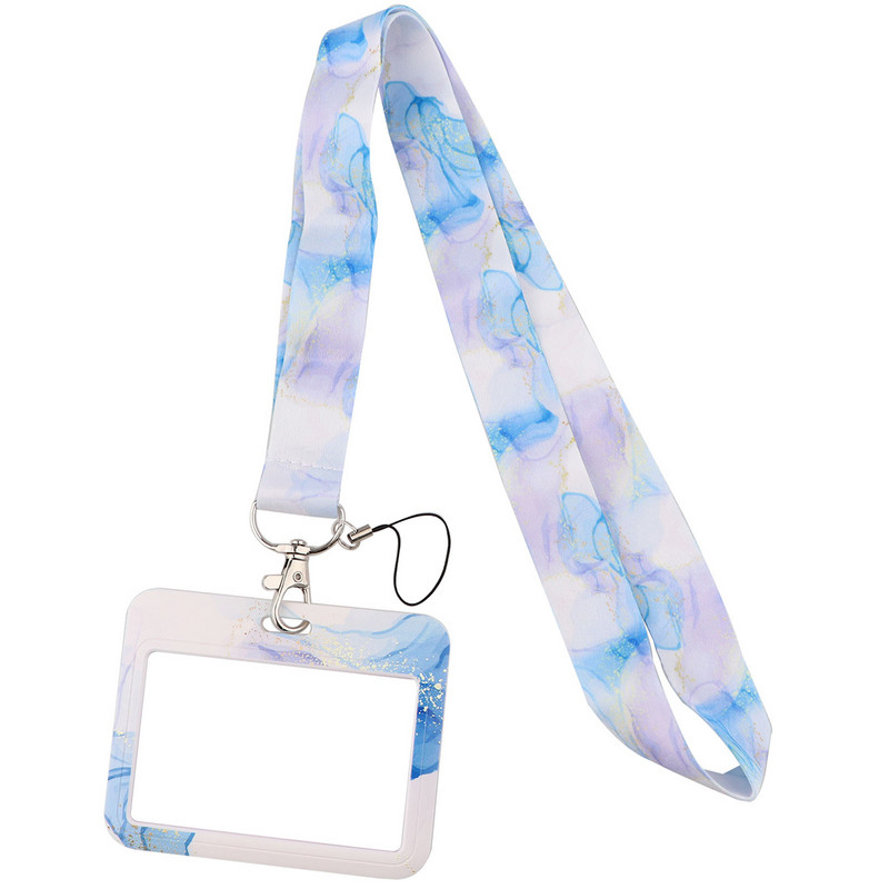 Връзка с мраморен печат за ключодържател Капак за лична карта Паспорт Студентски мобилен телефон USB държач за значка Ключодържател Презрамки за врата Аксесоари