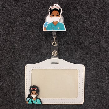 Нов стил Pretty Black Girl Doctors & Nurses Retractable Badge Reel Притежател на карта за медицинска сестра Изложбена карта с име Enfermera