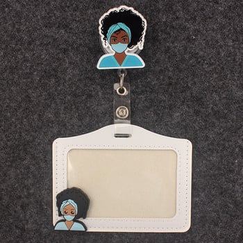 Нов стил Pretty Black Girl Doctors & Nurses Retractable Badge Reel Притежател на карта за медицинска сестра Изложбена карта с име Enfermera