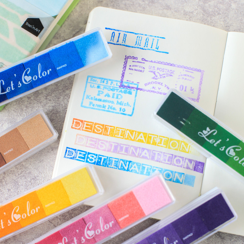 6 spalvų juosta Rašalo pagalvėlė Rainbow gradiento spalvoto rašalo padėklas antspaudui spausdinti „pasidaryk pats“ rankų darbo dovanų žurnalo dienoraščio dekoravimas biuro mokykla 6333