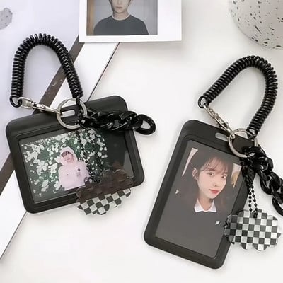 INS Vintage Black Photocard Holder Kpop Photo Sleeve Credit ID Bank Card Photo Display Holder Bus Card Защитен калъф Висулка