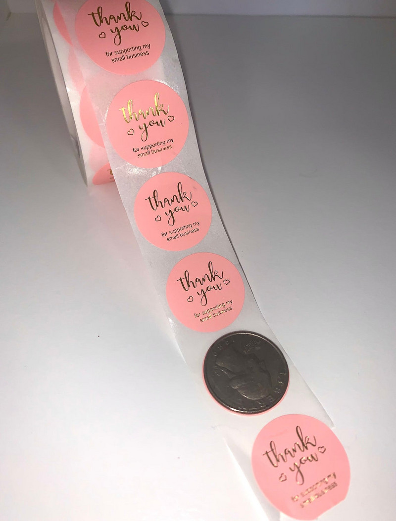 500 tk / rull Roosa Täname, et toetate minu väikeettevõtet Kleebised Sildid Tihendid Suurte tänukleebised | 1,5"