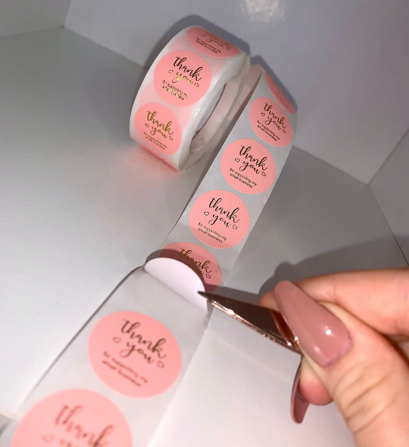 500 tk / rull Roosa Täname, et toetate minu väikeettevõtet Kleebised Sildid Tihendid Suurte tänukleebised | 1,5"