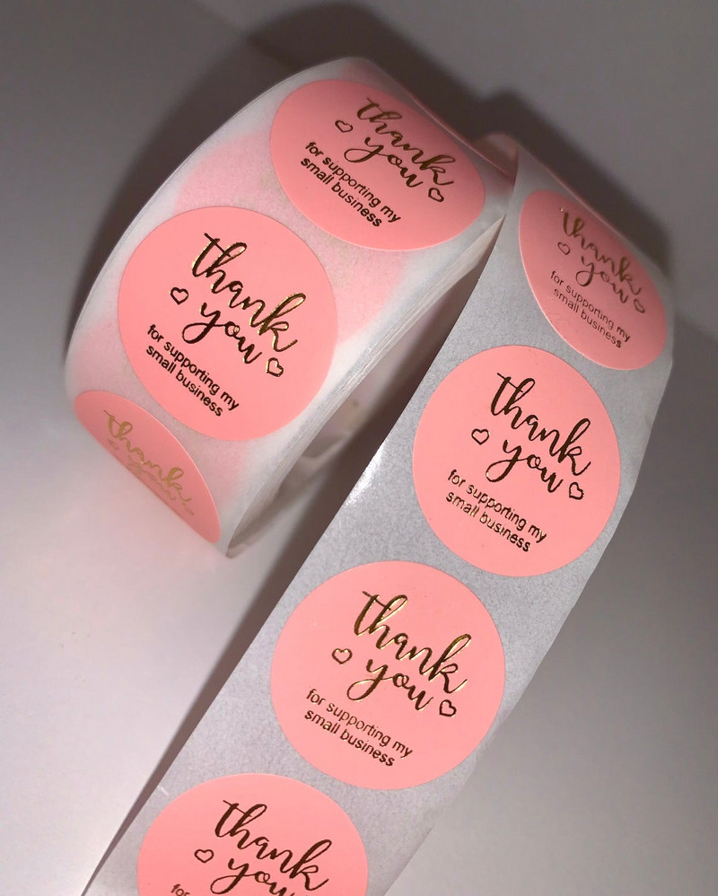 500 tk / rull Roosa Täname, et toetate minu väikeettevõtet Kleebised Sildid Tihendid Suurte tänukleebised | 1,5"