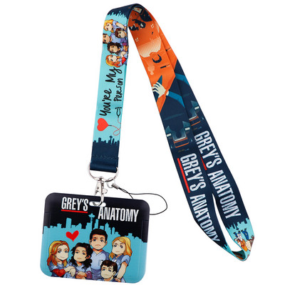 JF1410 Grey`s Anatomy Доктор Медицинска сестра Връзка ID Badge Държач Ключодържател Каишка за врата Връзки ID Badge Държач на карта Ключодържател Каишка за мобилен телефон