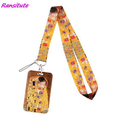 Ransitute R1873 zvaigžņotā debess eļļas glezna Māksla modes aukla atslēgām ID karte sporta zāle tālruņa siksna USB žetonu turētājs DIY Lariat štrope