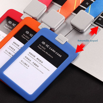 Прозрачен акрилен държач за бадж със силиконов калъф, прибиращ се ремък, вертикален държач за лична карта/кредит, държач за бадж с две карти