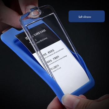Прозрачен акрилен държач за бадж със силиконов калъф, прибиращ се ремък, вертикален държач за лична карта/кредит, държач за бадж с две карти