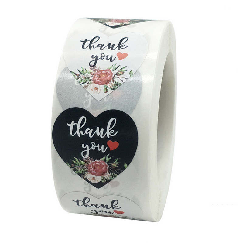 100-500 komada zahvalnih naljepnica, naljepnica s cvjetnim pečatom u obliku srca, slatke papirnate naljepnice za čestitke za svatove, omotnice, naljepnice za tiskanice