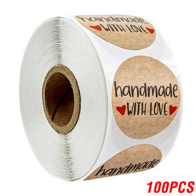 100-500db 1 hüvelykes vintage nátronpapír, kézzel készített szeretet matricák a csomaghoz köszönöm Írószer öntapadó címkék sütési pecsétek