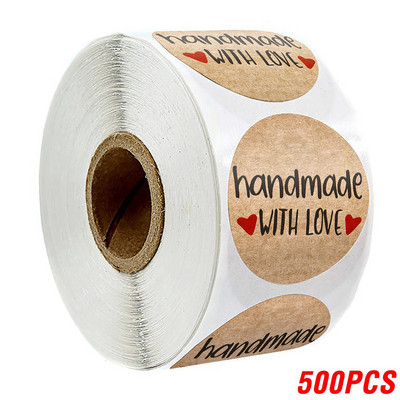 100-500db 1 hüvelykes vintage nátronpapír, kézzel készített szeretet matricák a csomaghoz köszönöm Írószer öntapadó címkék sütési pecsétek