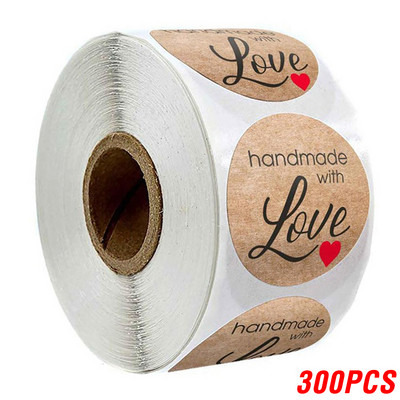 100-500db 1 hüvelykes vintage nátronpapír, kézzel készített szeretet matricák a csomaghoz köszönöm Írószer öntapadó címkék sütési pecsétek