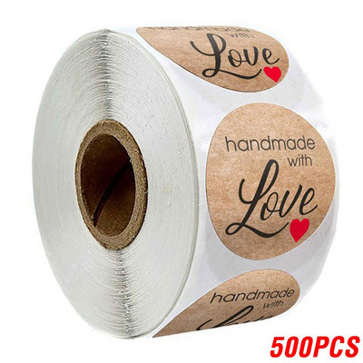 100-500db 1 hüvelykes vintage nátronpapír, kézzel készített szeretet matricák a csomaghoz köszönöm Írószer öntapadó címkék sütési pecsétek