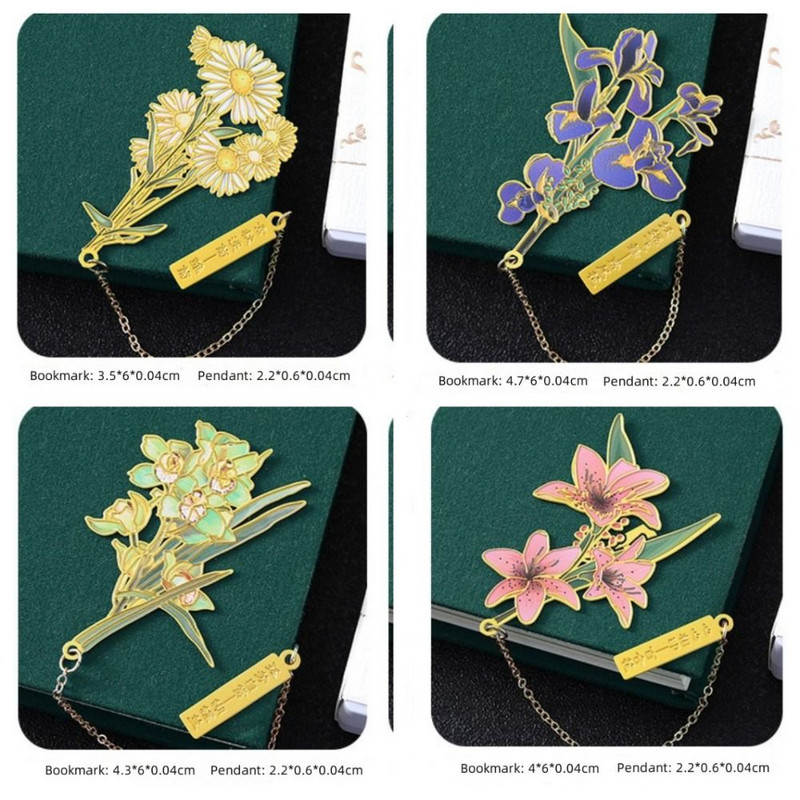 Kreativno cvijeće u kineskom stilu, mjedena knjižna oznaka s privjeskom s resicama Retro štipaljke za knjige Učenički fini suvenir Školski uredski pribor