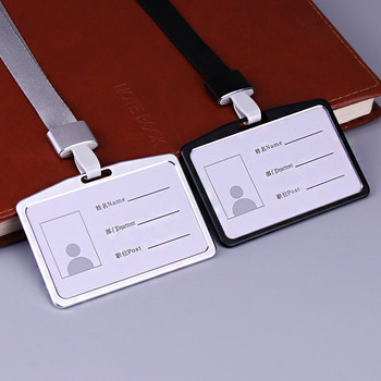 Държач за карти от алуминиева сплав с каишка за въже Работна карта за лични карти на персонала Държач за значка за пропуск Карта за достъп Ръкав Бизнес консумативи