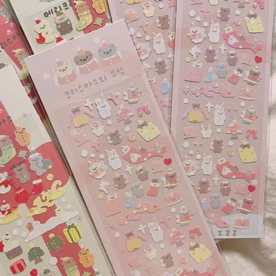 Aranyos rózsaszín lézeres szerelmes medve matrica Scrapbooking képkeret kézzel készített szerelemmel Irodaszerek Dekoratív Kawaii matricák Művészeti kellékek