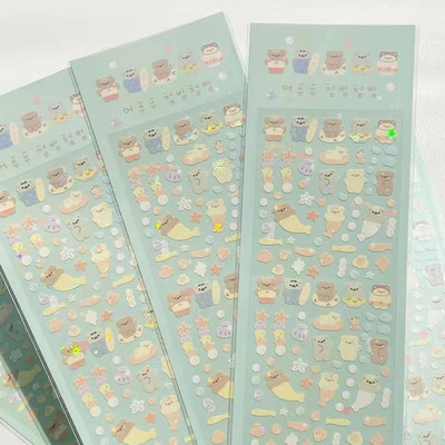 Aranyos rózsaszín lézeres szerelmes medve matrica Scrapbooking képkeret kézzel készített szerelemmel Irodaszerek Dekoratív Kawaii matricák Művészeti kellékek