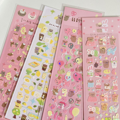 Aranyos rózsaszín lézeres szerelmes medve matrica Scrapbooking képkeret kézzel készített szerelemmel Irodaszerek Dekoratív Kawaii matricák Művészeti kellékek