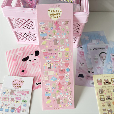 Aranyos rózsaszín lézeres szerelmes medve matrica Scrapbooking képkeret kézzel készített szerelemmel Irodaszerek Dekoratív Kawaii matricák Művészeti kellékek