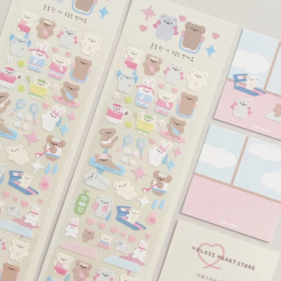 Aranyos rózsaszín lézeres szerelmes medve matrica Scrapbooking képkeret kézzel készített szerelemmel Irodaszerek Dekoratív Kawaii matricák Művészeti kellékek