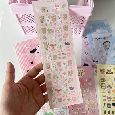 Aranyos rózsaszín lézeres szerelmes medve matrica Scrapbooking képkeret kézzel készített szerelemmel Irodaszerek Dekoratív Kawaii matricák Művészeti kellékek