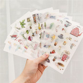 6 loksnes/iepakojumā Karikatūra Cat Washi papīra uzlīme Kawaii žurnāla uzlīmes Scrapbooking ikdienas plānotājs Kancelejas piederumi
