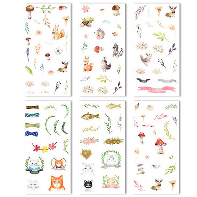 6 loksnes/iepakojumā Karikatūra Cat Washi papīra uzlīme Kawaii žurnāla uzlīmes Scrapbooking ikdienas plānotājs Kancelejas piederumi