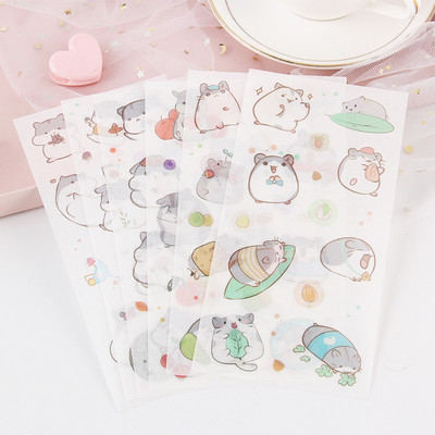 6 loksnes/iepakojumā Karikatūra Cat Washi papīra uzlīme Kawaii žurnāla uzlīmes Scrapbooking ikdienas plānotājs Kancelejas piederumi