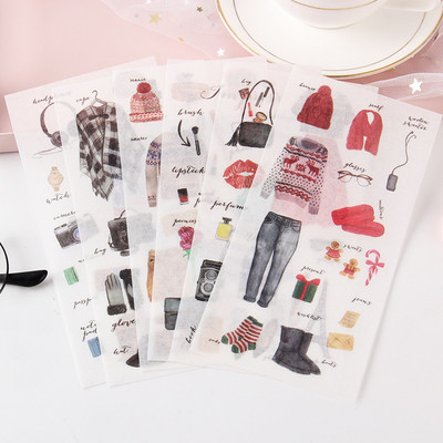 6 loksnes/iepakojumā Karikatūra Cat Washi papīra uzlīme Kawaii žurnāla uzlīmes Scrapbooking ikdienas plānotājs Kancelejas piederumi