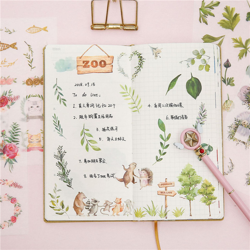 6 листа/пакет Карикатура Cat Washi Paper Sticker Kawaii Journal Stickers Scrapbooking Daily Planner Канцеларски материали