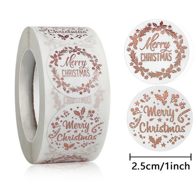 100-500db Rose Gold Merry Christmas matricák Öntapadó ünnepi matricák karácsonyi dekorációhoz Esküvői partikártyák címke