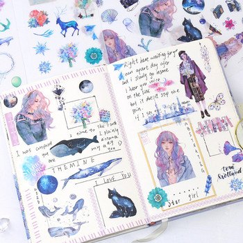 6 листа/пакет Kawaii Washi Декоративни стикери Етикет Скрапбукинг Сладък кит Цвете Момичета Канцеларски стикери Направи си сам Албум за дневник