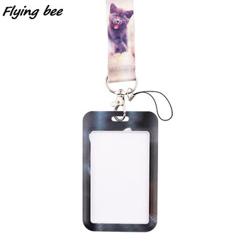 Flyingbee X1852 Сладка котка, животно, държач за карта, притежател на карта, притежател на карта за автобус, карта на персонала, виси въже, лариат, ремък за приятел, дете