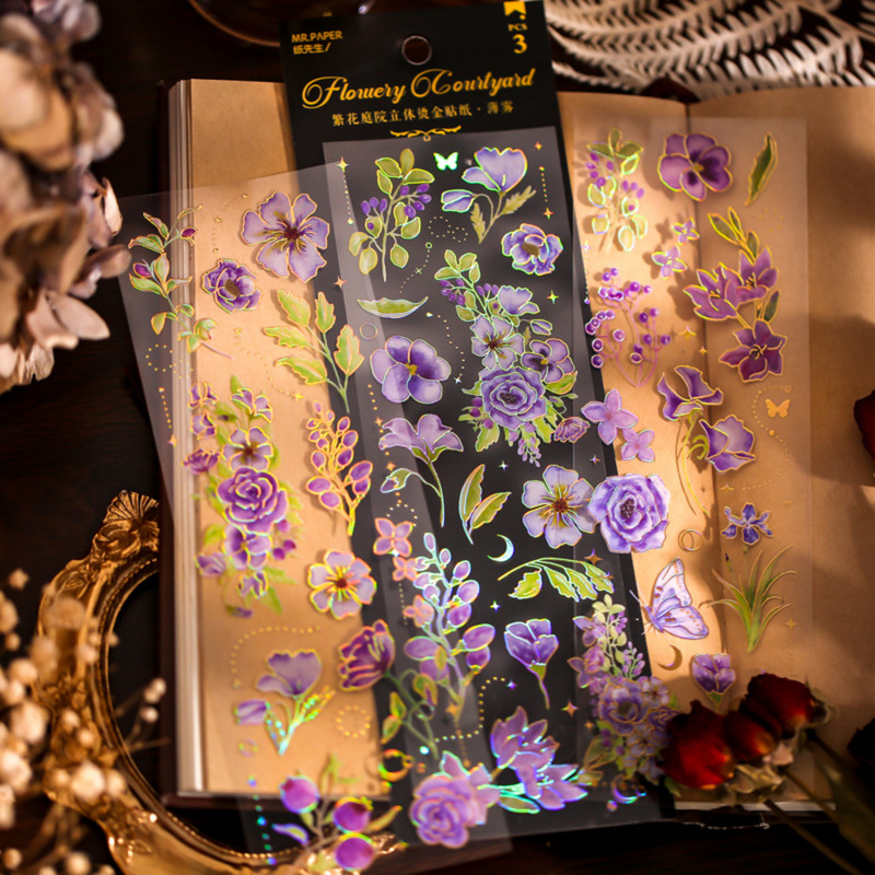 Mr.paper 4 стила 3 бр./чанта Ретро растения Бронзиращ стикер Литературно естетично цвете Декорация на ръчен акаунт Стикери за канцеларски материали