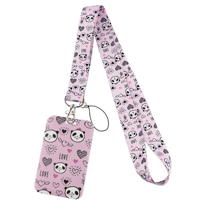 ER1915 Ροζ Kawaii Panda Lanyard Κάτοχος ταυτότητας Κάρτα κλειδιού αυτοκινήτου Κάρτα ταυτότητας με κλειδί αυτοκινήτου Κάρτα Τηλέφωνο γυμναστικής Σήμα Παιδική θήκη μπρελόκ Κοσμήματα