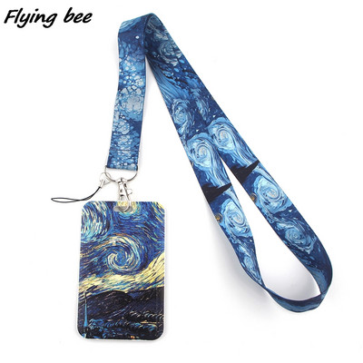 Flyingbee X1301 Csillagos égbolt divatos zsinór azonosító jelvénytartó Buszbérlet tok fedőszelvény Bank hitelkártya tartó szíj kártyatartó