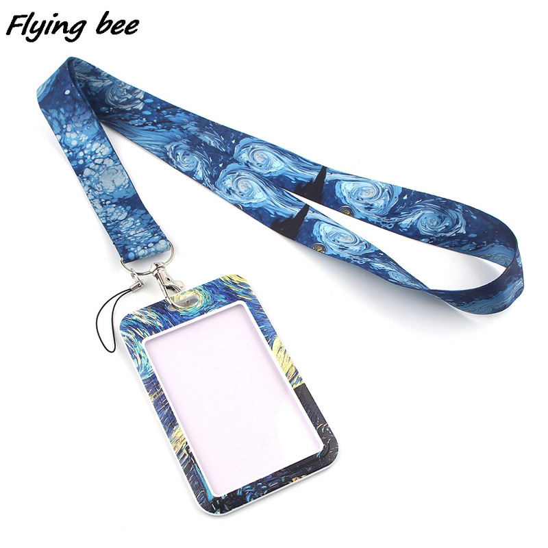 Flyingbee X1301 The Starry Sky Fashion Lanyard ID Badge Държач Bus Pass Калъф Cover Slip Банков държач за кредитна карта Каишка Cardholder