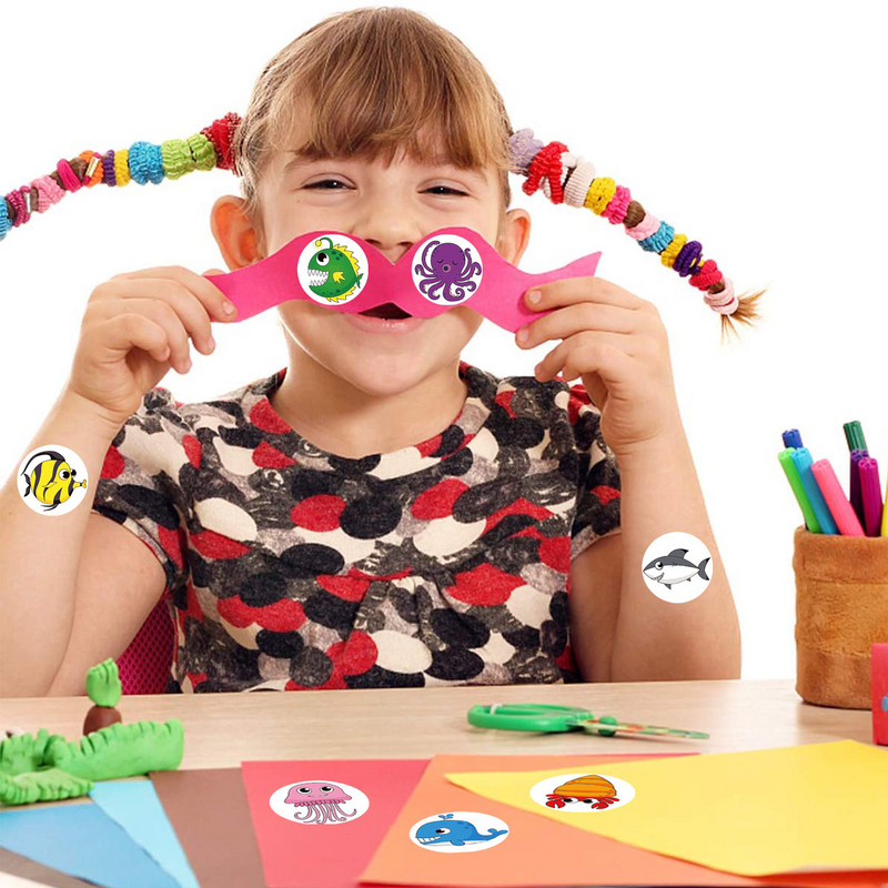 50-500бр. Стикер с карикатура на акула за деца 8 дизайна Стикер за награда за кит за парти за рожден ден Декорация за подарък Насърчаване на стикер