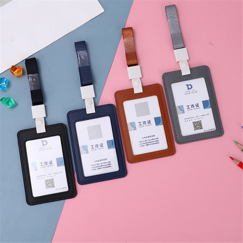 PU кожена работна карта Държач за значка с име Многофункционален ID Бизнес калъф Преносима банкова кредитна карта Училищна карта с име