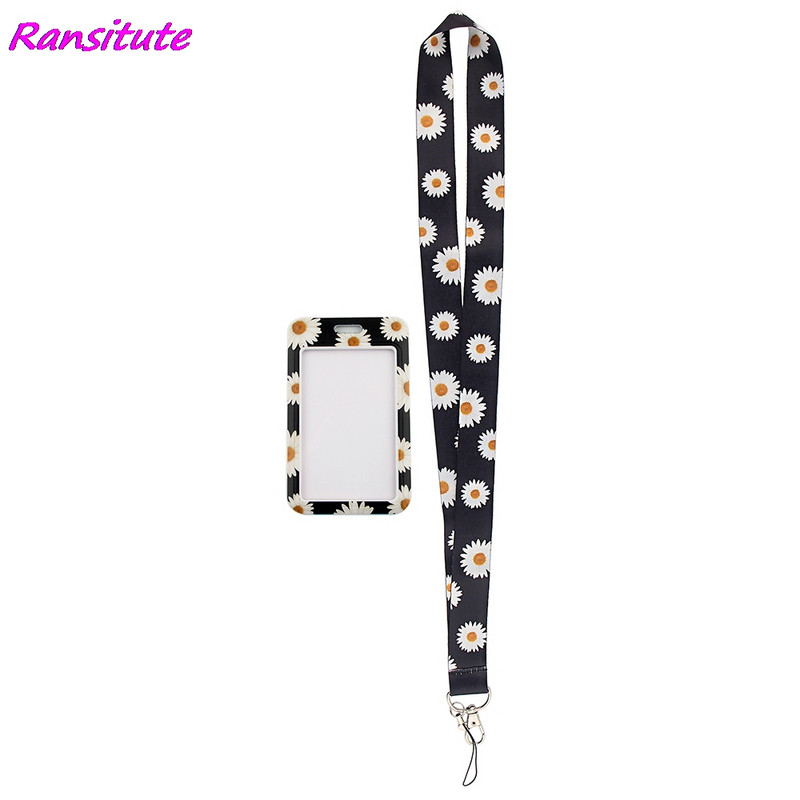 Ransitute R1489 Little White Daisy Art Lanyard Значка за притежател на идентификационен номер на кредитна карта Студентски пътувания Банка Значка на капака на визитна карта