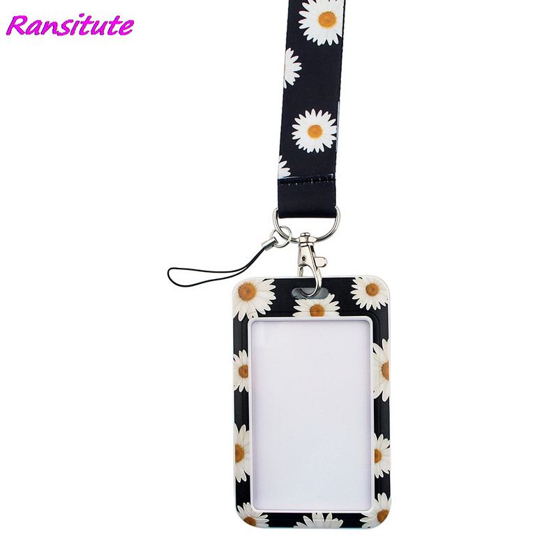 Ransitute R1489 Little White Daisy Art Lanyard Значка за притежател на идентификационен номер на кредитна карта Студентски пътувания Банка Значка на капака на визитна карта